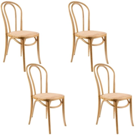 Azalea Arched Back Dining Chair Set of 4 Solid Elm Timber Wood Rattan Seat - Oak