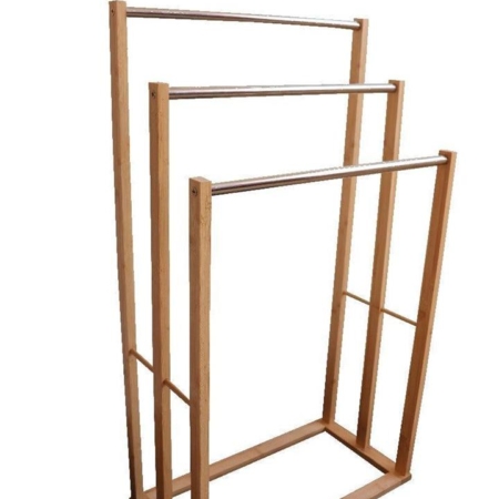 CARLA HOME Bamboo Towel Bar Metal Holder Rack 3-Tier Freestanding for Bathroom and Bedroom