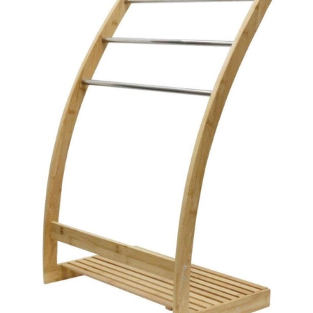 CARLA HOME Bamboo Towel Bar Metal Holder Rack 3-Tier Freestanding and Bottom shelf for Bathroom