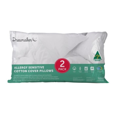 Dreamaker Allergy Sensitive Cotton Cover Pillow 2 Pack