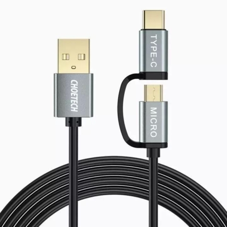 CHOETECH XAC-0012-102BK 2-in-1 USB Type C+Micro USB Cable 1.2m Charge & Sync for Samsung Phones