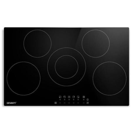 Devanti 90cm Ceramic Cooktop Electric Cook Top 5 Burner Stove Hob Touch Control 6-Zones