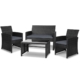 Gardeon Set of 4 Outdoor Lounge Setting Rattan Patio Wicker Dining Set Black