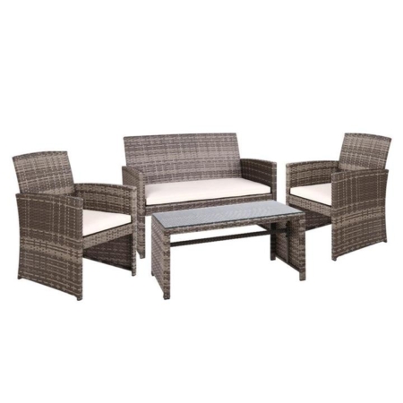 Gardeon Set of 4 Outdoor Lounge Setting Rattan Patio Wicker Dining Set Mixed Grey