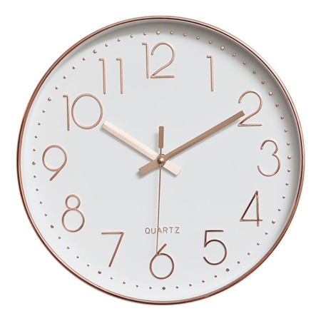 Modern Wall Clock Silent Non-Ticking Quartz Battery Operated Rose Gold