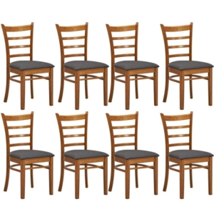 Linaria Dining Chair Set of 8 Crossback Solid Rubber Wood Fabric Seat - Walnut