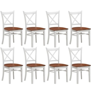 Lupin Dining Chair Set of 8 Crossback Solid Rubber Wood Furniture - White Oak