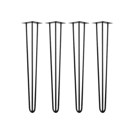 Set of 4 Industrial 3-Rod Retro Hairpin Table Legs 12mm Steel Bench Desk - 71cm Black