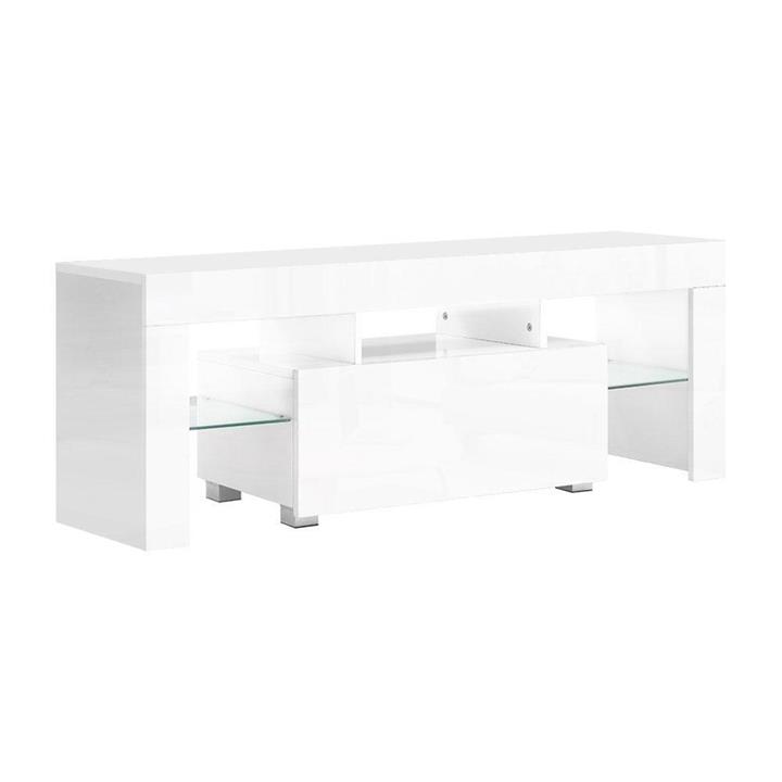 Artiss 130cm RGB LED TV Stand Cabinet Entertainment Unit Gloss Furniture Drawer Tempered Glass Shelf White