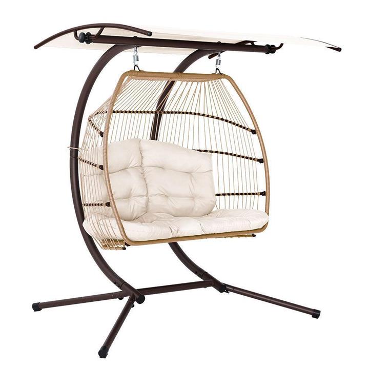 Gardeon Outdoor Furniture Lounge Hanging Swing Chair Egg Hammock Stand Rattan Wicker Latte