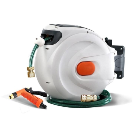 Greenfingers Retractable Hose Reel 20M Garden Water Brass Spray Gun Auto Rewind