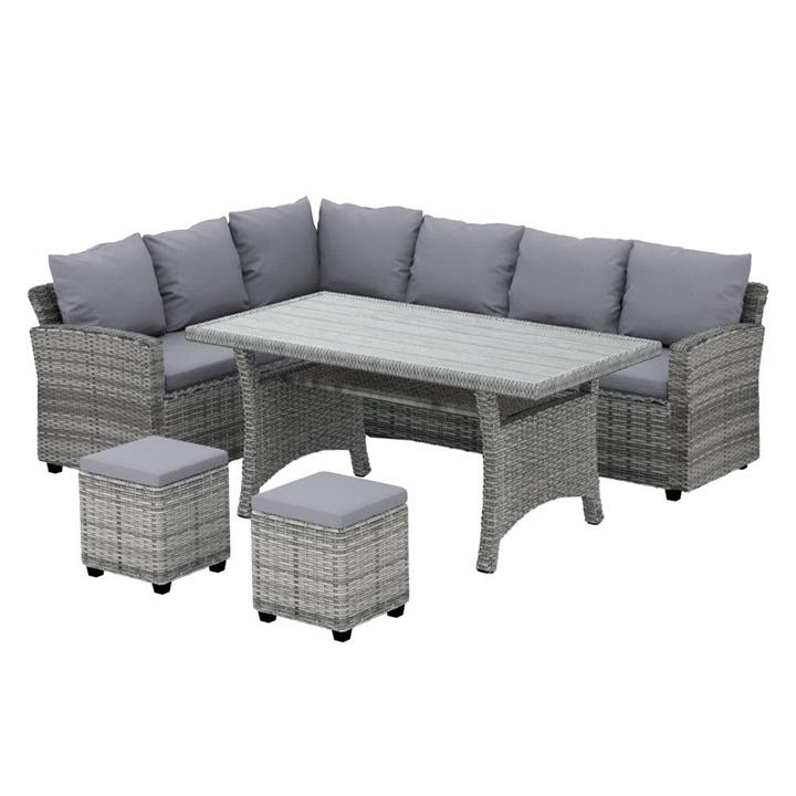 Gardeon 8 Seater Outdoor Dining Set Furniture Lounge Sofa Set Wicker Ottoman