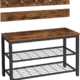 Industrial Design Entryway Shoe Rack with Coat Hooks Organizer (Brown)