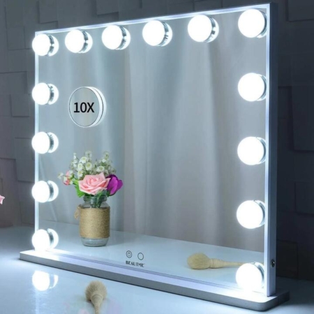 Hollywood Makeup Vanity Mirror with LED Lights and Detachable 10X Magnification Mirror (White