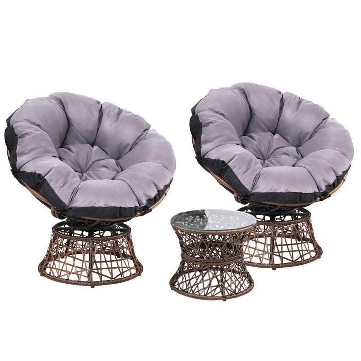 Gardeon Papasan Chair and Side Table Set-Brown