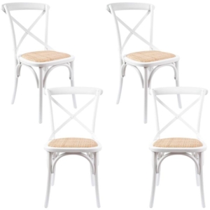 Aster Crossback Dining Chair Set of 4 Solid Birch Timber Wood Ratan Seat - White