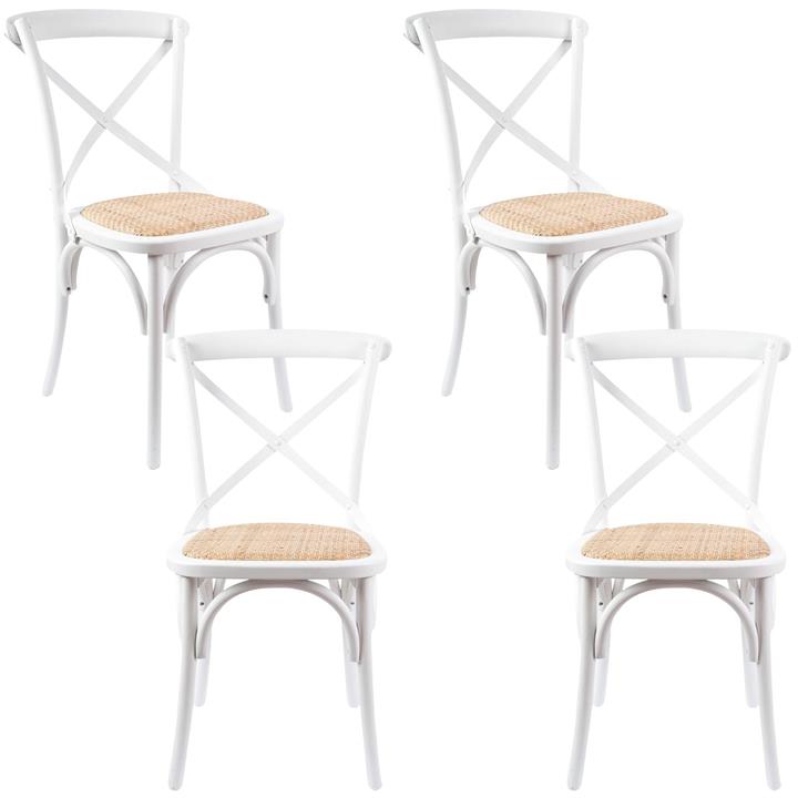 Aster Crossback Dining Chair Set of 4 Solid Birch Timber Wood Ratan Seat - White