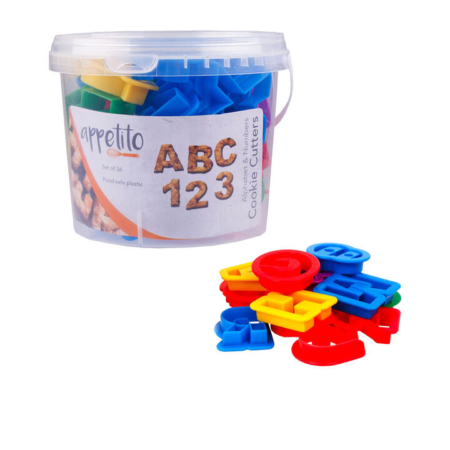 Appetito Alphabet & Number Cookie Cutters in Tub 36pc