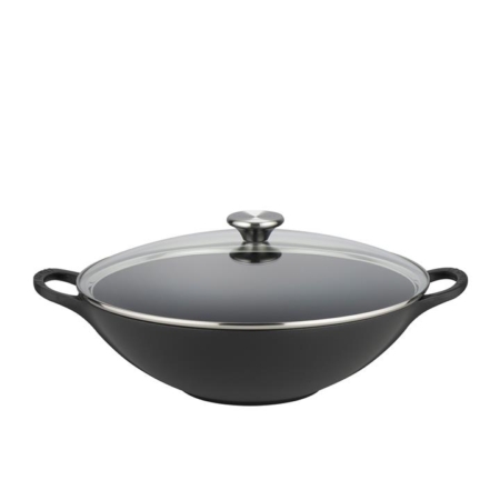 Le Creuset Cast Iron Wok with Glass Lid 32cm Satin Black