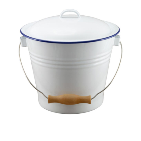 Falcon Enamelware Bucket with Lid 5L White