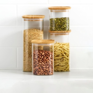Kitchen Pro Eco Square Glass Canister with Bamboo Lid Set 4pc