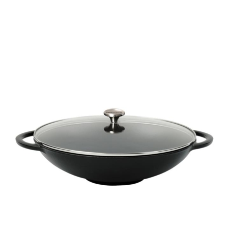 Chasseur Cast Iron Wok with Lid 37cm Matte Black