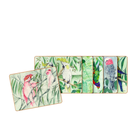 Cinnamon Rectangular Coaster Set of 6 Australian Parrots