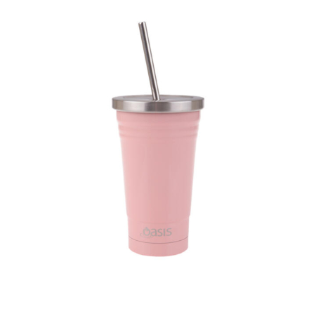 Oasis Double Wall Insulated Smoothie Tumbler with Straw 500ml Soft Pink