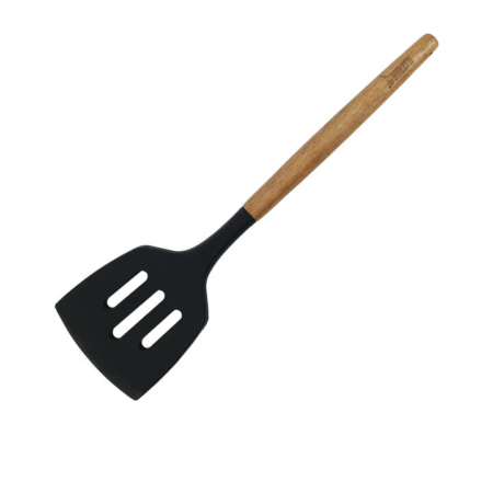 St. Clare Silicone Slotted Lifter with Acacia Handle Black