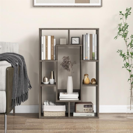 Costway open bookshelf geometric bookshelf 7-cube bookcase decorative display shelf storage shelving for living room