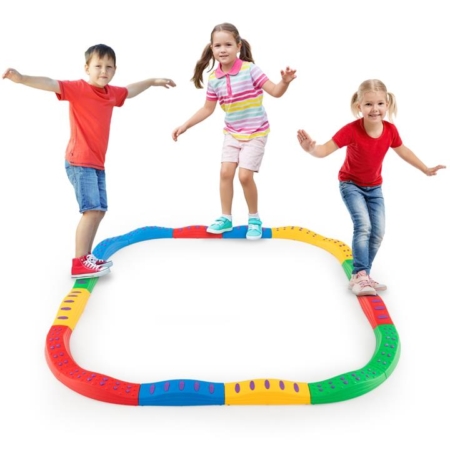 Costway kids interacting balance beam balance blocks for kids toddler gym toys obstacle course floor games for coordination stability exercise indoor outdoor stepping stones training balance toys sports toys gym equipment with massage patterns