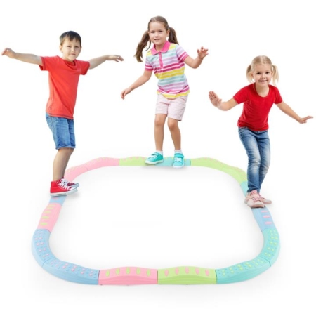 Costway kids interacting balance beam balance blocks for kids toddler gym toys obstacle course floor games for coordination stability exercise indoor outdoor stepping stones training balance toys sports toys gym equipment with massage patterns