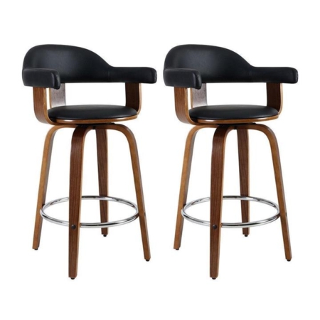 Artiss Set of 2 Bar Stools PU Leather Wooden Swivel - Wood