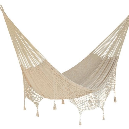 Deluxe Outdoor Cotton Mexican Hammock  in Cream Colour Queen Size