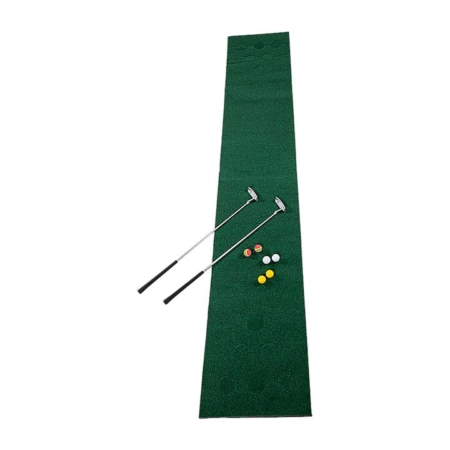 Golf Beer Pong Game Toy Set Green Golf Putting Matt with 2 Putters