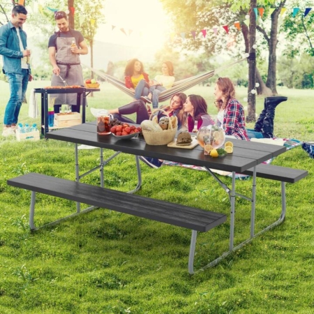 folding picnic table with 2 benches