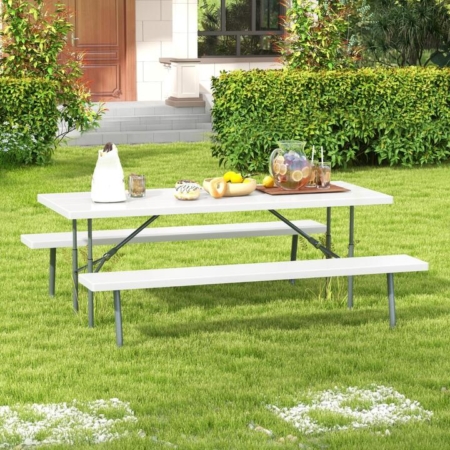 folding picnic table with 2 benches