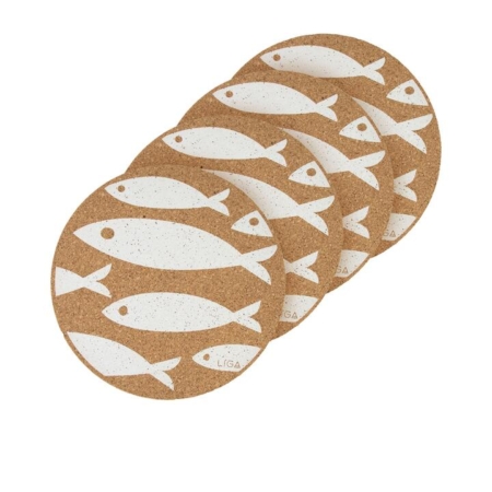 Liga Round Cork Placemat Set of 4 Fish White