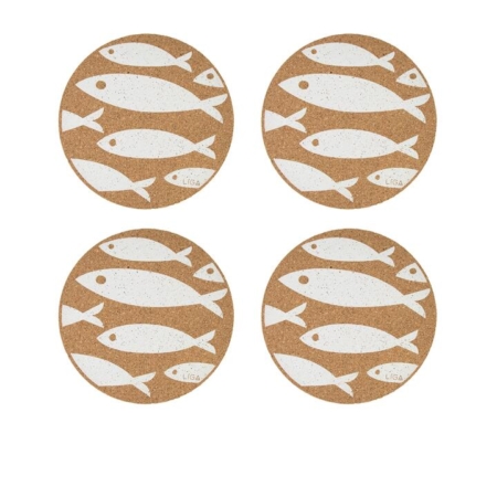 Liga Cork Coaster Set of 4 Fish White