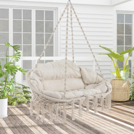 handwoven cotton rope hanging chair with cushion porch swing chair hanging hammock chair macrame swinging chair indoor outdoor hanging rope hammock lounger chair bohemian style home accent furniture chair boho hammock accent chair