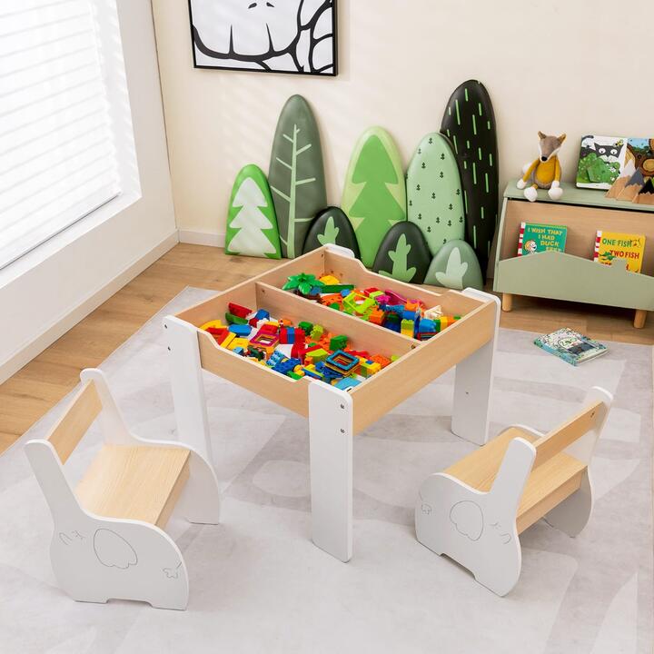 kids activity wooden table and 2 chairs set