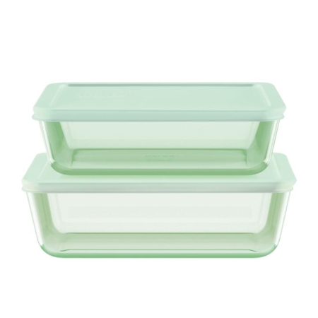 Pyrex Simply Store Rectangular Tinted Glass Storage Set 4pc Green