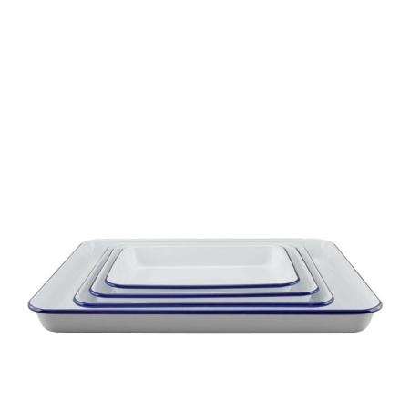 Falcon Baking Tray Set 4pc White with Blue Rim