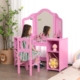 2-in-1 Kids Vanity Table and Chair Set with Removable Mirror