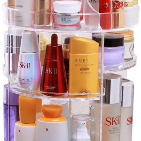 360 Degree Rotation Makeup Organizer Adjustable with Multifunction Cosmetic Storage Box