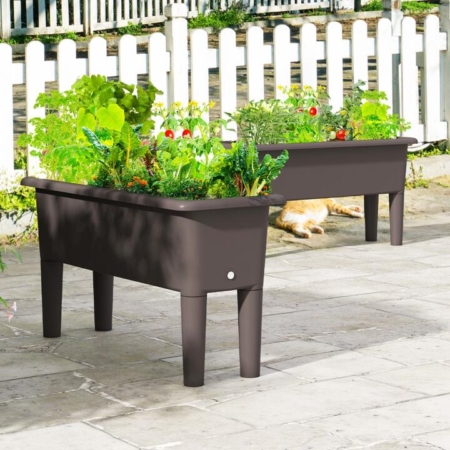 Costway raised garden bed set of 2 outdoor planting station plastic raised bed garden box plant container bed planter box with drainage hole removable legs self-watering plant bed flower box elevated planters for vegetable fruit herb