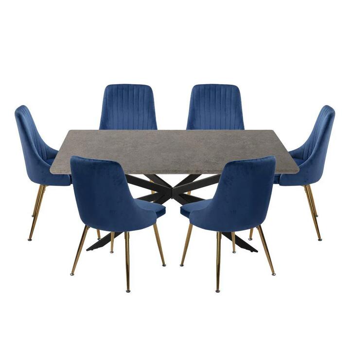 Dining Delight: Rectangular Table and Navy Velvet Chairs Dining Set