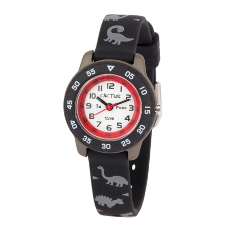 Cactus Junior Kids Time Teacher Black Dinosaur Watch