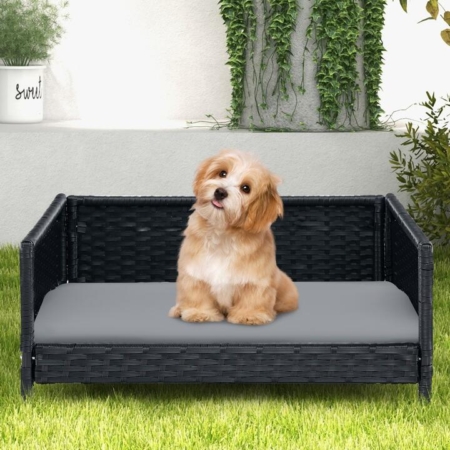 Costway rattan dog bed with water-resistant soft cushion