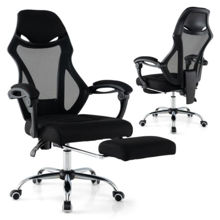 Costway reclining computer chair ergonomic home office chair with retractable footrest headrest lumbar support executive office chair desk chair on wheels adjustable swivel desk chair gaming chair rolling task chair office desk chair